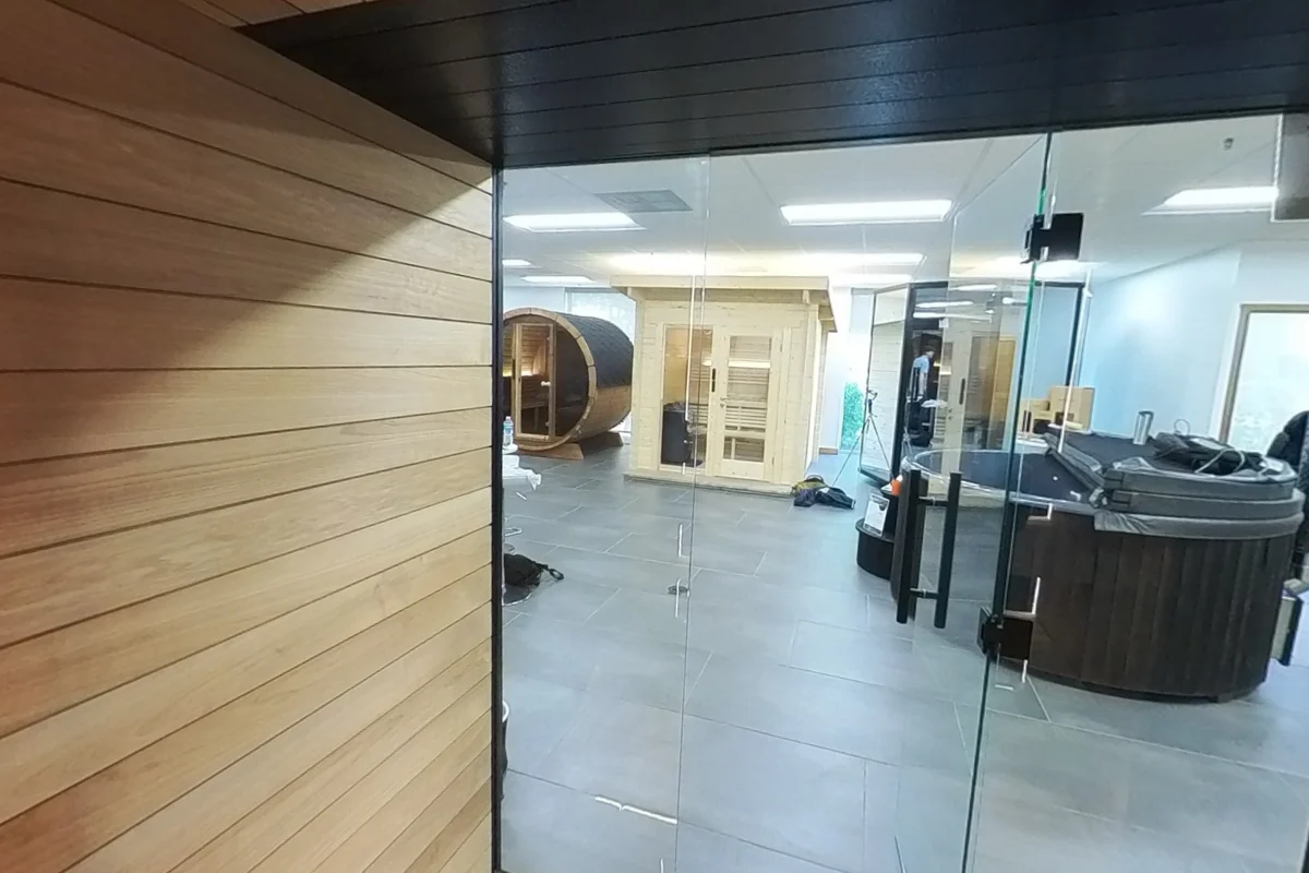 The Vulcana glass front is wider than its entrance opening.