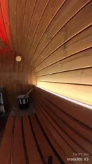 SaunaLife E7G Ergo Barrel, lighting video: A short, silent clip of the benches and colored lighting inside the showroom E7G.