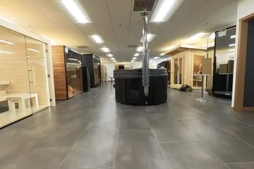 Sauna showroom 360° photo, infrared display aisle