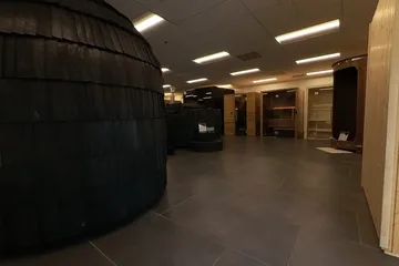Sauna showroom 360° photo, by the showroom entry