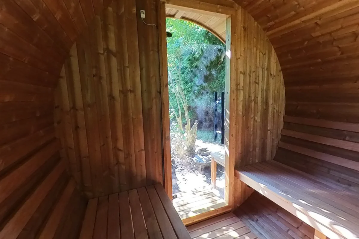 The Barrel 60 glass door sits within a wood front wall.