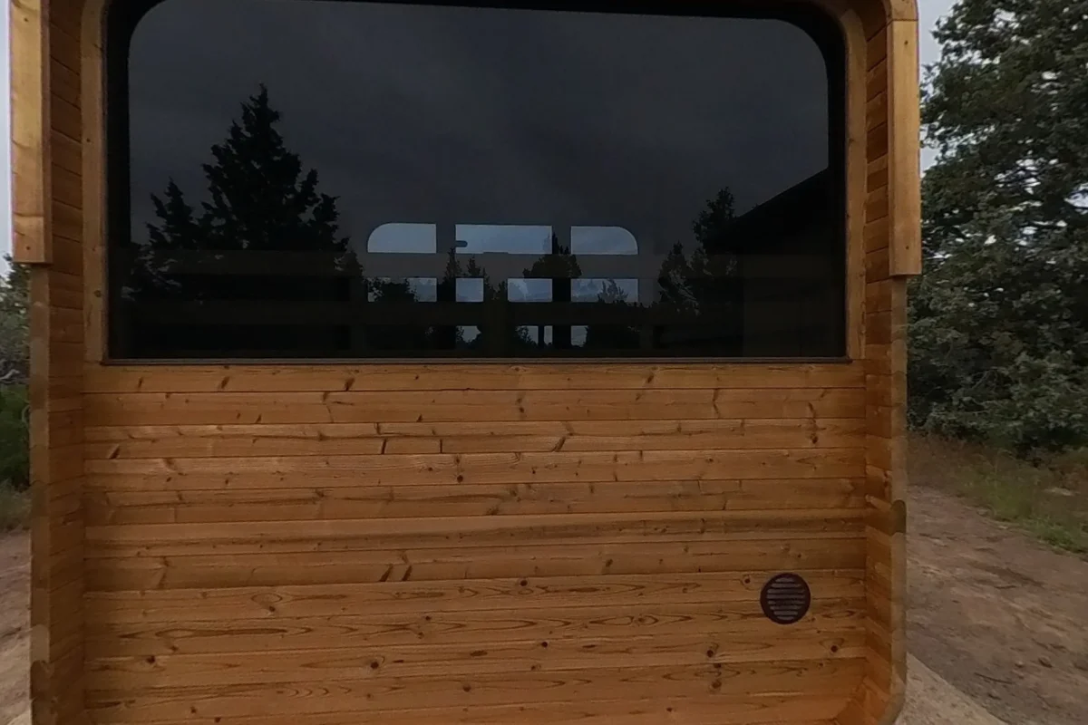 The same rear window seen from outside.